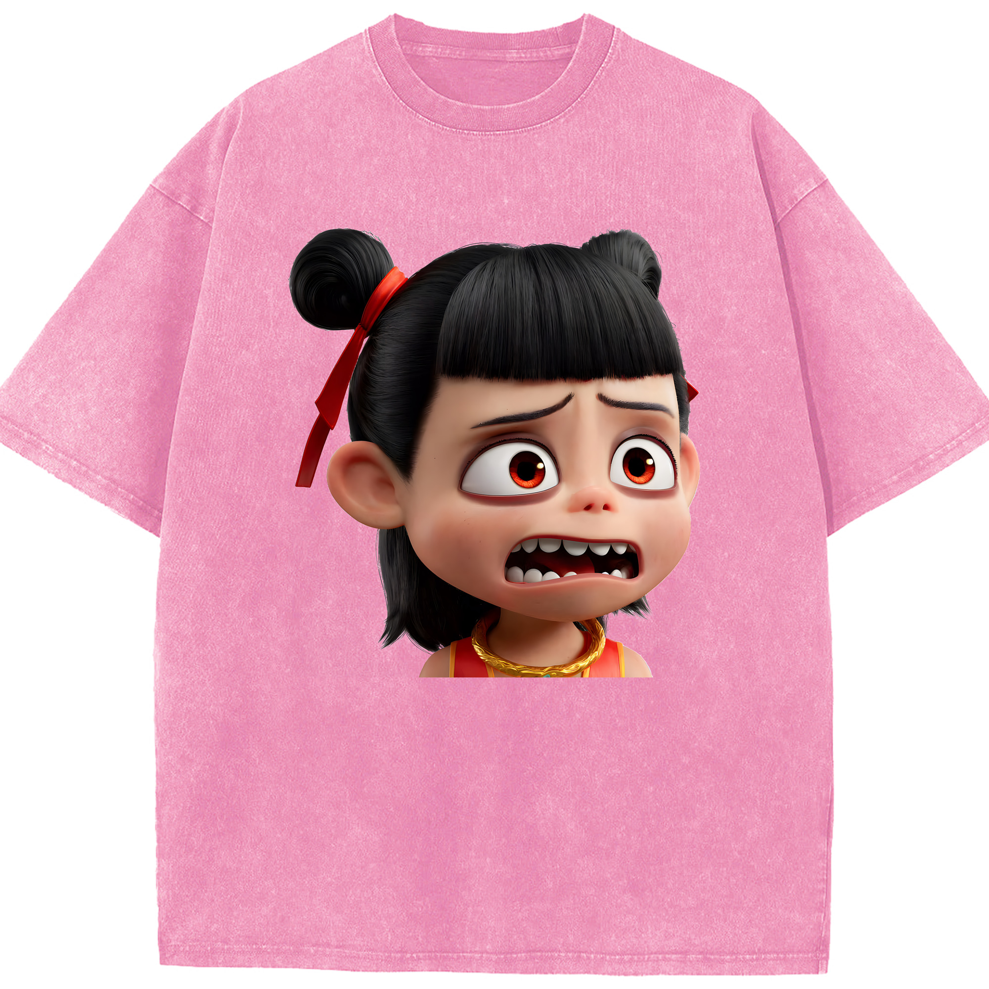 （画像用） Ne Zha 2 ナタ 魔童の大暴れ 綿100% ヴィンテージ風 半袖Tシャツ（フロントプリント）